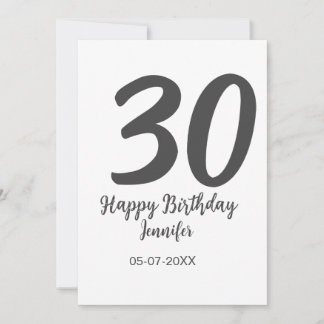 Convite modelo de 30º aniversário preto com nome data ano