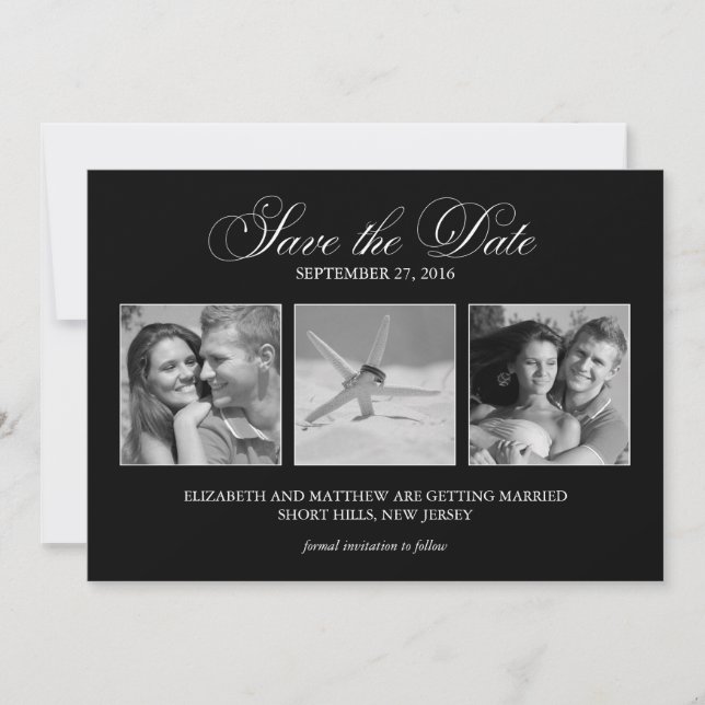 Convite Modelo de 3 Fotos para Save the Date de Casamento (Frente)
