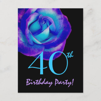 Convite Modelo de 40º Aniversário Rosa Roxo e Azul W234