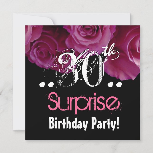 Convite Modelo de aniversário de 30 de Buquê rosa rosa ros (Frente)