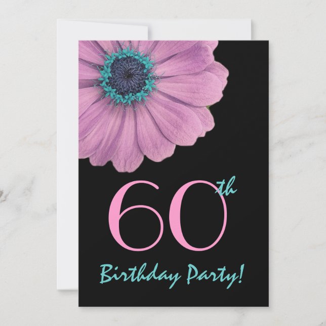 Convite Modelo de aniversário de 60 anos - Margarida Rosa (Frente)