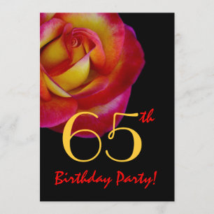 Convite Modelo de aniversário de 65 anos - Rosa vermelha 