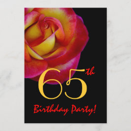 Convite Modelo de aniversário de 65 anos - Rosa vermelha e
