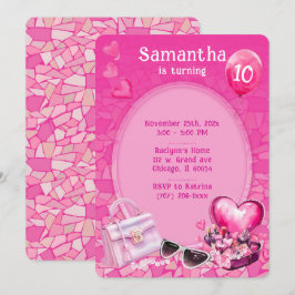 Convite Modelo de Aniversário de Boneca Personalizado Rosa