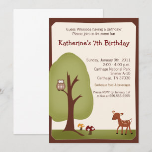 Convite Modelo de Aniversário do Woodland Deer e Owl