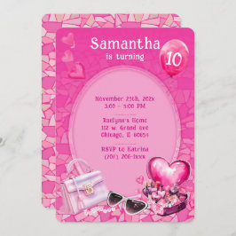 Convite Modelo de aniversário rosa para boneca personaliza