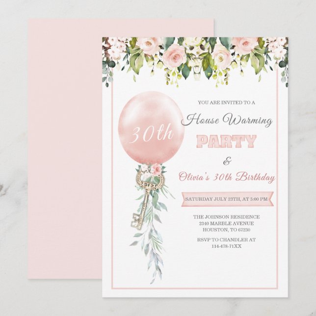 Convite Modelo de Aquecimento e Aniversário Rosa (Frente/Verso)