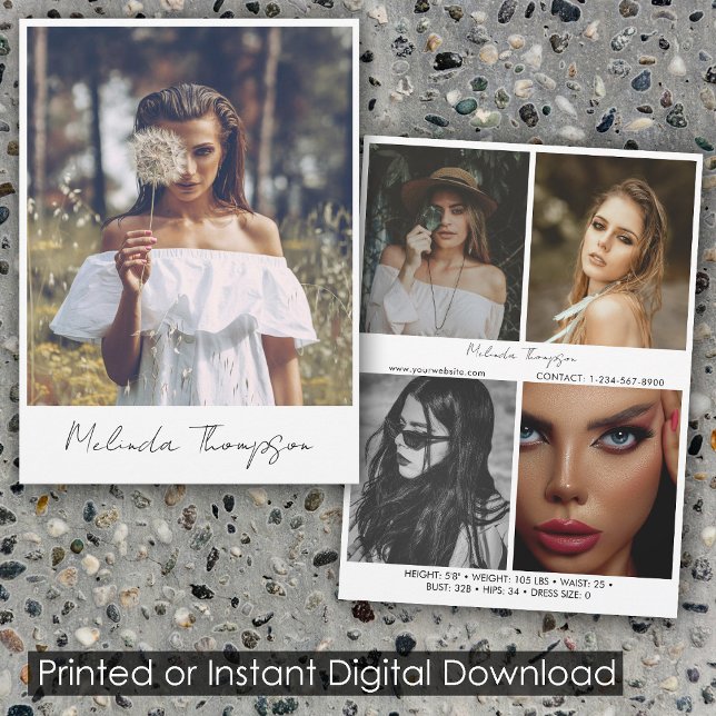 Convite Modelo de Atriz Modelagem Comp Card 5 Photo White (Model Actress Modeling Comp Card 5 Photo White)