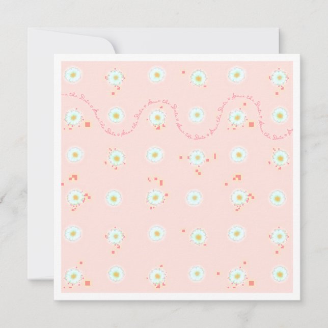 Convite Modelo de aviso de data com margens e margaridas (Frente)