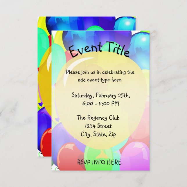 Convite Modelo de balão (Frente/Verso)