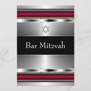 Convite Modelo de Bar Mitzvah Estrela de Davi Vermelha Pre