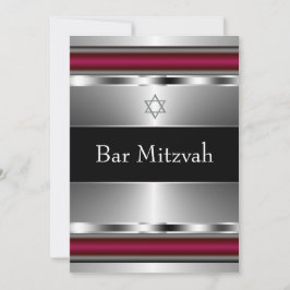 Convite Modelo de Bar Mitzvah Estrela de David Vermelha Pr