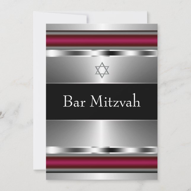 Convite Modelo de Bar Mitzvah Estrela de David Vermelha Pr (Frente)