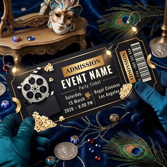 Convite Modelo de Bilhete de Festa de Noite de Cinema Edit (Criador carregado)