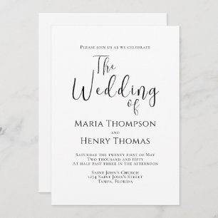 Convite Modelo de Caligrafia de Texto Preto Minimalista Si