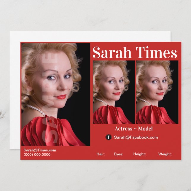 Convite Modelo de Captura de Cabeça de Ator e Modelo (Frente/Verso)