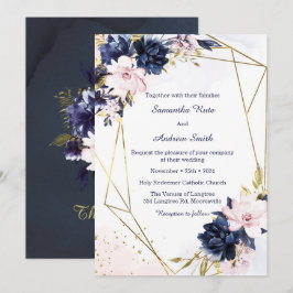 Convite Modelo de Casamento Azul Real e Bege