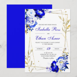 Convite Modelo de Casamento Azul Real e Dourado