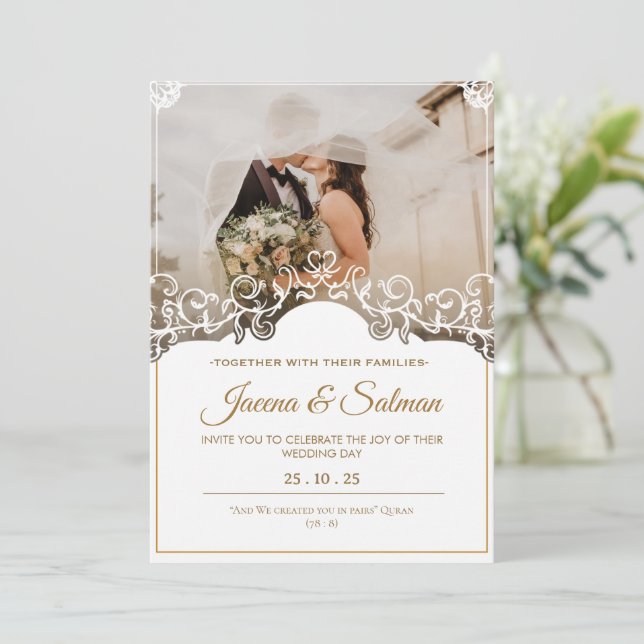 Convite Modelo de casamento com monograma personalizável c (Em pé/Frente)