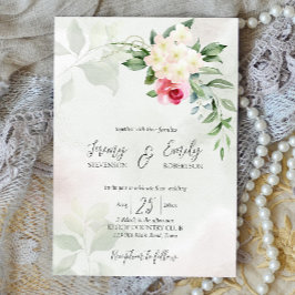 Convite Modelo de casamento de eucalipto-rosa-rosa-rosa