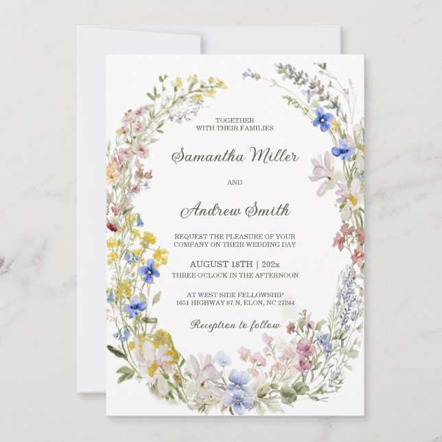Convite Modelo de Casamento de Flores Silvestres Rústicas (Frente)