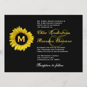 Convite Modelo de Casamento de Girassol Amarelo-Brilhante