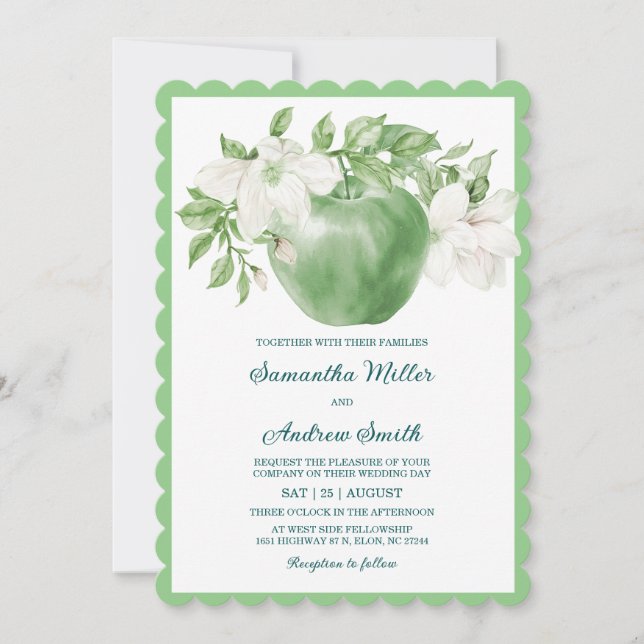 Convite Modelo de Casamento de Maçã Verde Imprimível (Frente)