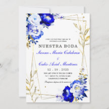 Modelo de casamento em azul real e dourado