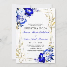 Convite Modelo de casamento em azul real e dourado