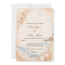 Modelo de Casamento na Praia com Aquarela Editável