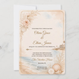 Convite Modelo de Casamento na Praia com Aquarela Editável