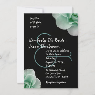 Convite Modelo de Casamento Preto e Rosas Verdes Esmeralda