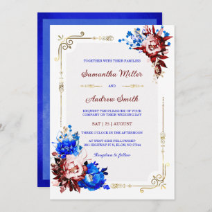 Convite Modelo de Casamento Real Azul e Borgonha