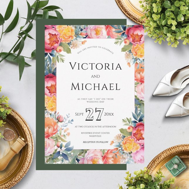 Convite Modelo de Casamento Rosa de Peonia Floral Moderna (Criador carregado)