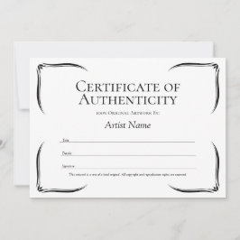 Convite Modelo de Certificado de Autenticidade Preto e Bra