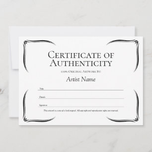 Convite Modelo de Certificado de Autenticidade Preto e Bra
