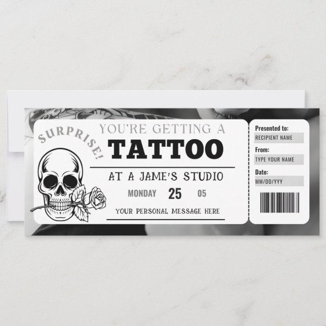 Convite Modelo de Certificado de Presente de Tatuagem Pess (Frente)