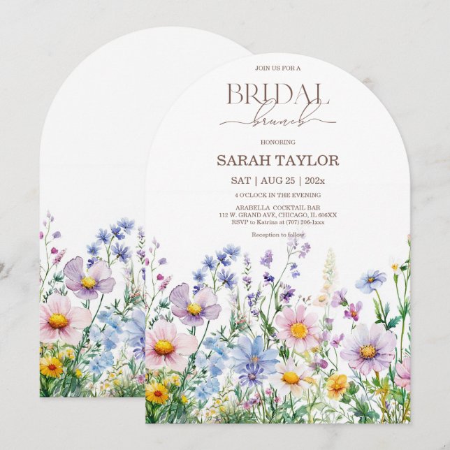 Convite Modelo de Chá de Bebê de Noiva Boho Wildflowers (Frente/Verso)