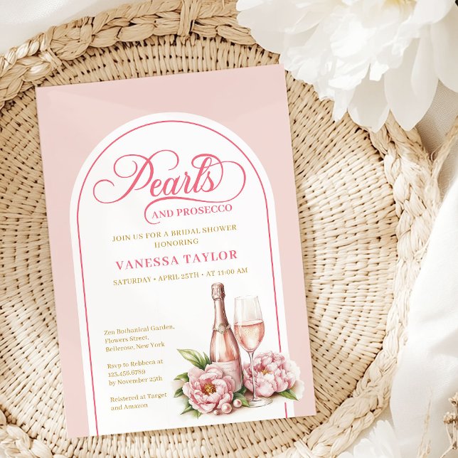 Convite Modelo de chá de noiva com pérolas e prosecco chiq (Chic pearls and prosecco bridal shower template

)