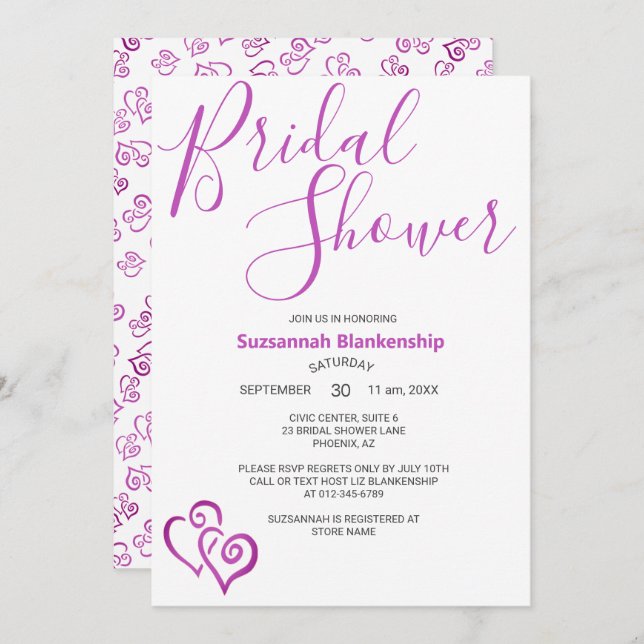 Convite Modelo de Chá de panela de Corações Vinculados a R (Frente/Verso)