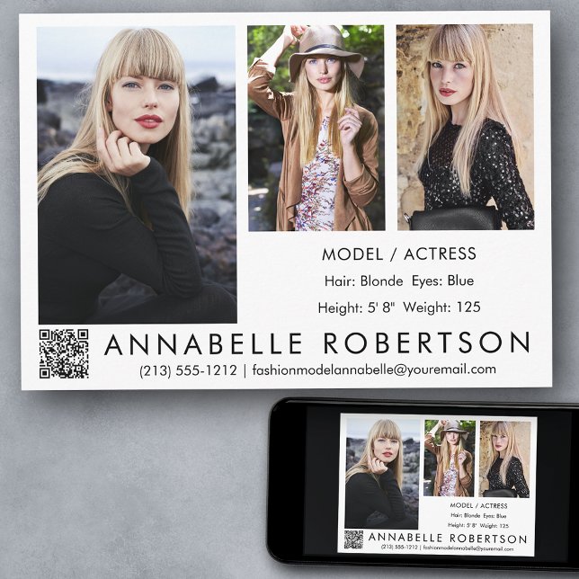 Convite Modelo de Código QR de Fotografias Moderno 3 e Pla (Customize to change background color, text size, style or to add more photos to back of card.)