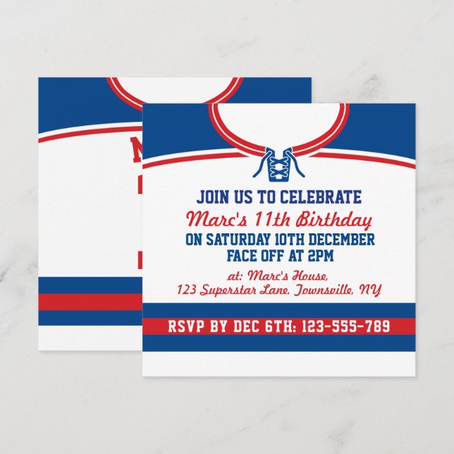 Convite Modelo de Convidados para Festa de Hockey Jersey (Frente/Verso)