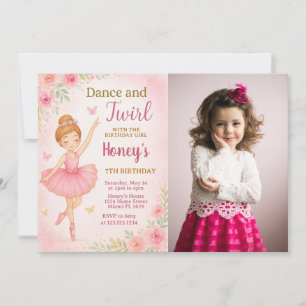 Convite Modelo de Dança Editável para Meninas com foto