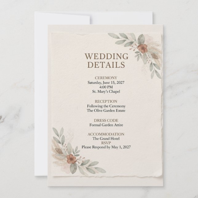 Convite Modelo de Detalhes de Casamento (Frente)