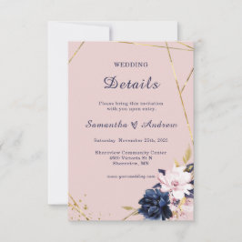 Convite Modelo de Detalhes de Casamento Azul Real e Bege