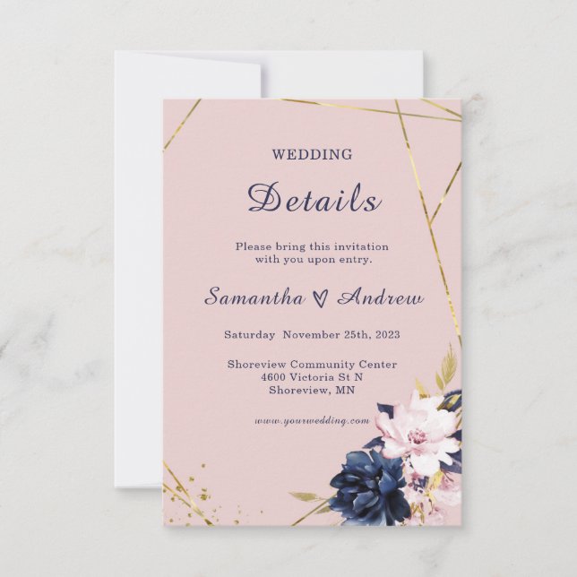 Convite Modelo de Detalhes de Casamento Azul Real e Bege (Frente)