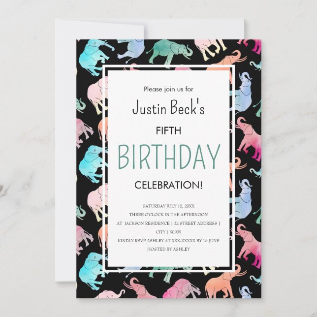 Convite Modelo de Elefante de Cores Cólvoras (Frente)