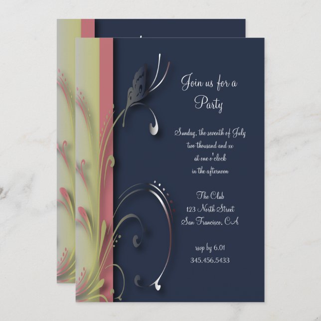 Convite Modelo de Festa de Borboleta da Natureza | Texto D (Frente/Verso)