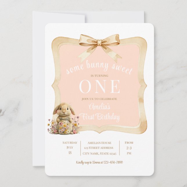 Convite Modelo de festa de coelho floral para menina (Frente)