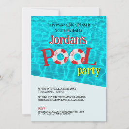 Convite Modelo de Festa de Piscina de aniversário divertid